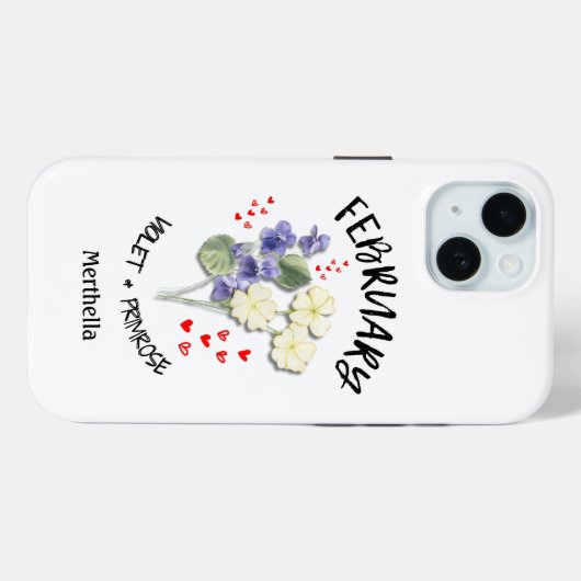 FEBRUARI Geboortemaand Bloem Aangepaste naam Case-Mate iPhone Case (Achterkant (horizontaal))
