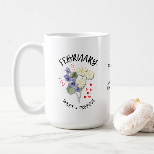 FEBRUARI Geboortemaand Bloem Gepersonaliseerd Chri Koffiemok (Met donut)