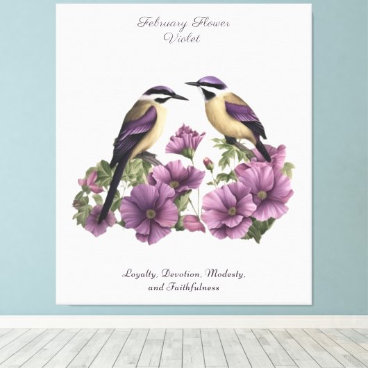Februari Geboortemaand Bloem gepersonaliseerde ver Canvas Afdruk (Insitu (Houten vloer))
