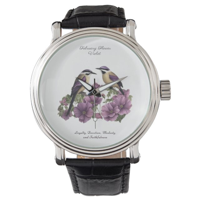 Februari Geboortemaand Bloem gepersonaliseerde ver Horloge (Voorkant)