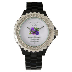 Februari Geboortemaand Bloem Violet Delicate Bloem Horloge