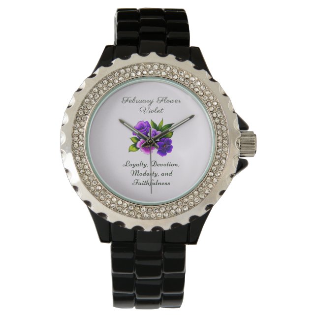 Februari Geboortemaand Bloem Violet Delicate Bloem Horloge (Voorkant)