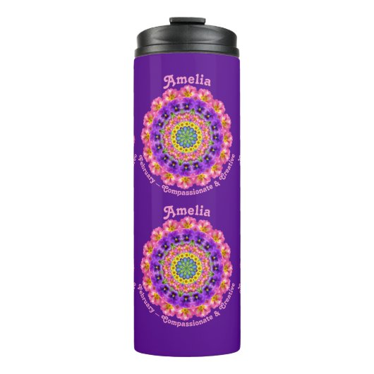 Februari Geboortemaand Bloemen Custom Mandala Zen Thermosbeker (Voorkant)