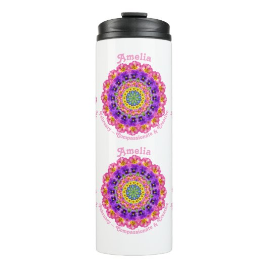 Februari Geboortemaand Bloemen Custom Mandala Zen Thermosbeker (Voorkant)