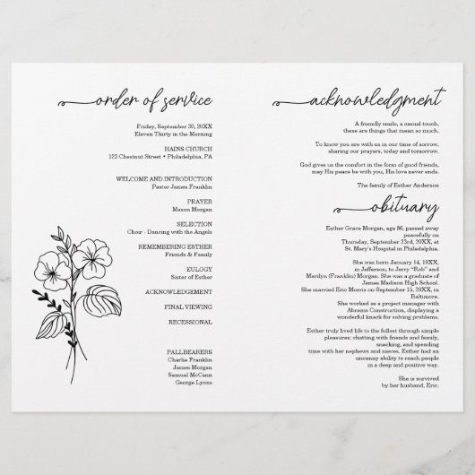 Februari Geboortemaand Bloemenbegrafenisprogramma Flyer (Achterkant)