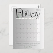 Februari Grijs Moderne Maandkalender 2025 Briefkaart (Voorkant / Achterkant)