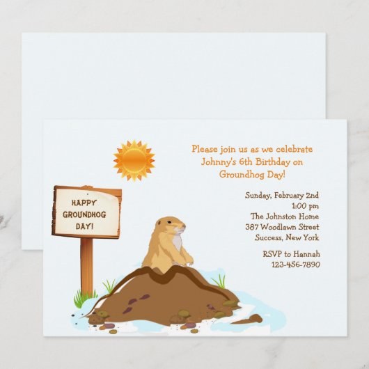 Februari Groundhog Dag Birthday Uitnodiging (Voorkant / Achterkant)