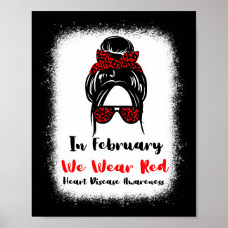 Februari Hart Gezondheid Go Red Messy Bun Vrouwen Poster