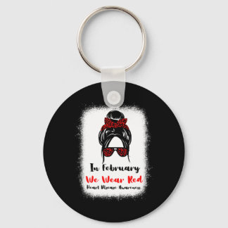 Februari Hart Gezondheid Go Red Messy Bun Vrouwen Sleutelhanger