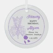 Februari Iris Floral | Amethist Verjaardag Keepsak Glas Ornament (Voorkant)