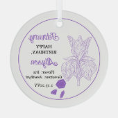 Februari Iris Floral | Amethist Verjaardag Keepsak Glas Ornament (Achterkant)