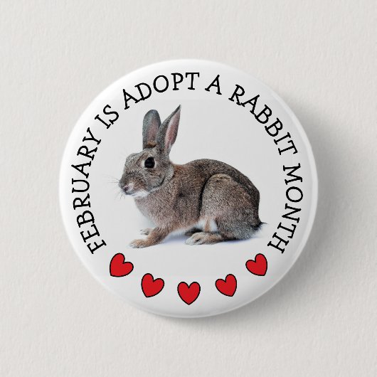 Februari is Adopt a Rabbit-maand Ronde Button 5,7 Cm (Voorkant)