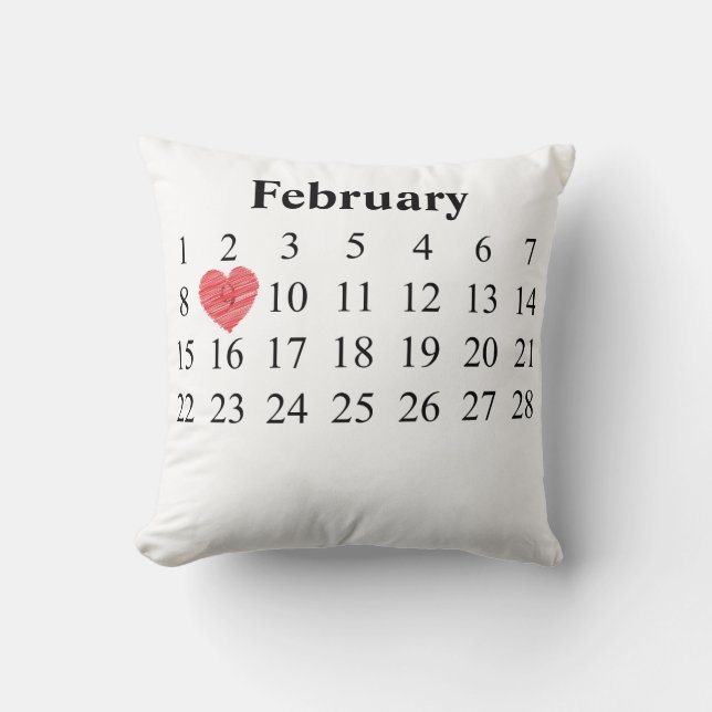 Februari Kalender - beweeg Hart over UW Dag Kussen (Voorkant)