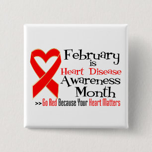 Februari maand van de Bewustmaking van de Hartziek Vierkante Button 5,1 Cm