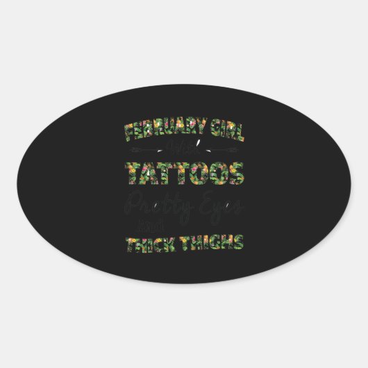 februari meisje met Tattoos ogen Ovale Sticker (Voorkant)