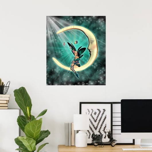 Februari Moon Fairy Fantasy Fey Poster (Thuiskantoor)