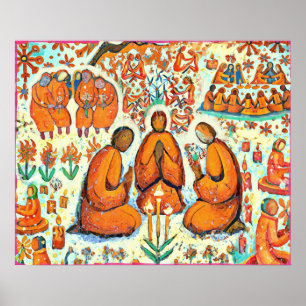 Februari Naive Folk Art Winter Love Prayer Poster