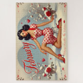 Februari Retro Bruine Pin-Up Meisje Legpuzzel (Verticaal)