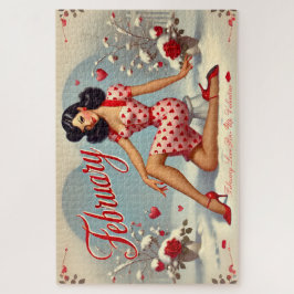 Februari Retro Bruine Pin-Up Meisje Legpuzzel