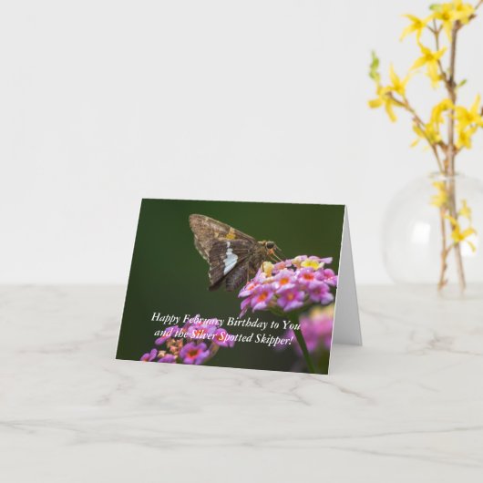 Februari Silver Spoted Skipper Birthday Card Kaart (Gele Bloem)