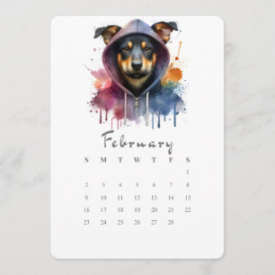 Februari Stand-alone Kalender Hond Splash Art Menu