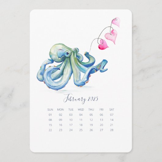 Februari stand-alone Kalenderblauw Octopus Menu (Voorkant)