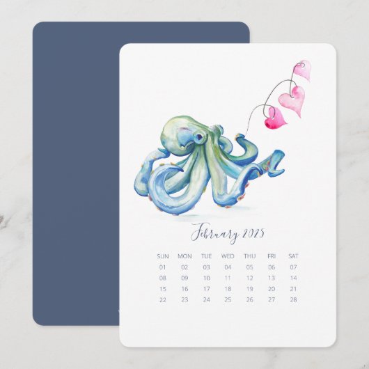 Februari stand-alone Kalenderblauw Octopus Menu (Voorkant / Achterkant)