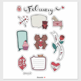 Februari Sticker Sheet – Zoete Beren & Liefdesvibe
