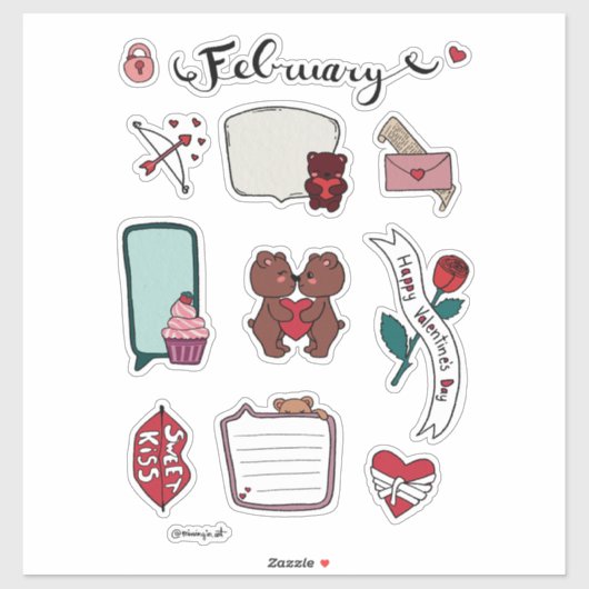 Februari Sticker Sheet – Zoete Beren & Liefdesvibe (Vel)