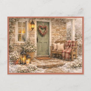 Februari Valentijns Porch Waterverf Kunst Briefkaart