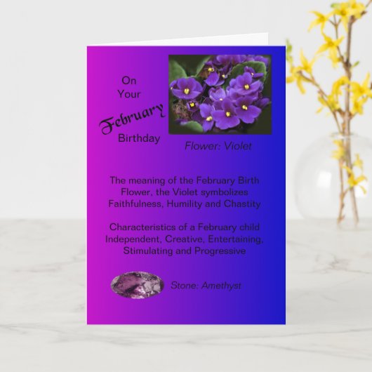 Februari Verjaardag Kaart - Violet en Amethist (Gele Bloem)