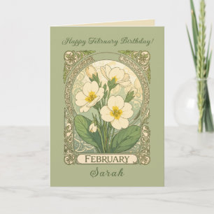 Februari Verjaardag Sleutelbloemen Art Nouveau Sti Kaart