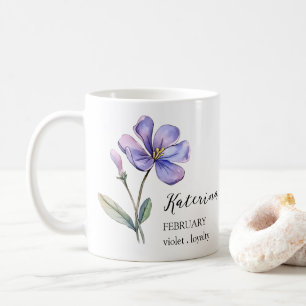 FEBRUARI VIOLET GEBOORTE BLOEM MAAND NAAM CADEAU KOFFIEMOK
