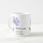 FEBRUARI VIOLET GEBOORTE BLOEM MAAND NAAM CADEAU KOFFIEMOK (Voorkant links)