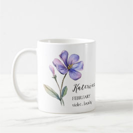FEBRUARI VIOLET GEBOORTE BLOEM MAAND NAAM CADEAU KOFFIEMOK