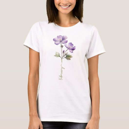 Februari Violet Geboorte Maand Bloem T-shirt (Voorkant)