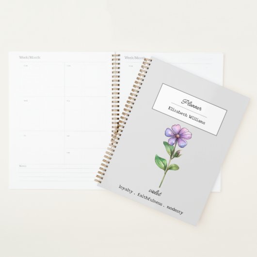 FEBRUARI VIOLET GEBOORTEBLOEM GEPERSONALISEERD PLANNER (Display)