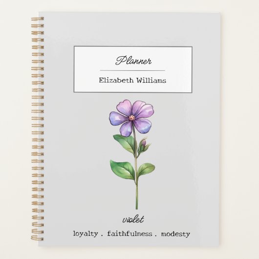 FEBRUARI VIOLET GEBOORTEBLOEM GEPERSONALISEERD PLANNER (Voorkant)