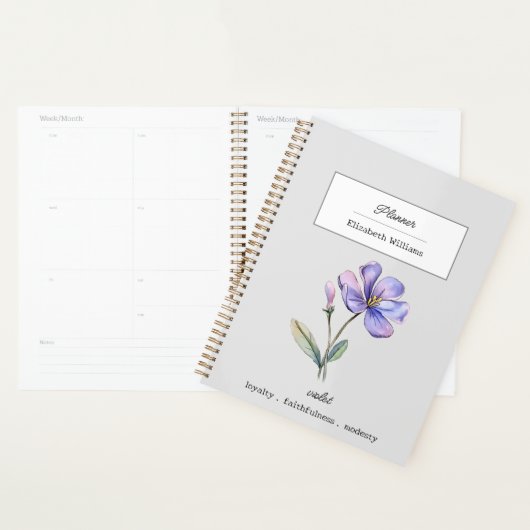FEBRUARI VIOLET GEBOORTEBLOEM GEPERSONALISEERD PLANNER (Display)