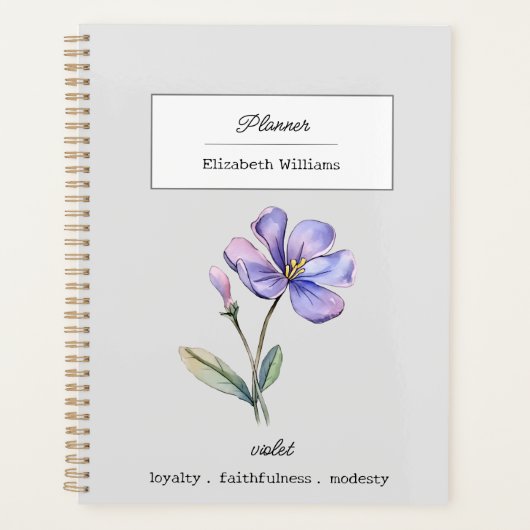 FEBRUARI VIOLET GEBOORTEBLOEM GEPERSONALISEERD PLANNER (Voorkant)