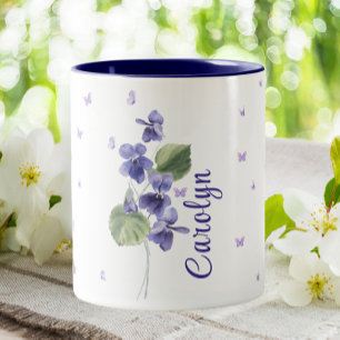 Februari Violet Geboortemaand Bloemen Bloemen Tweekleurige Koffiemok