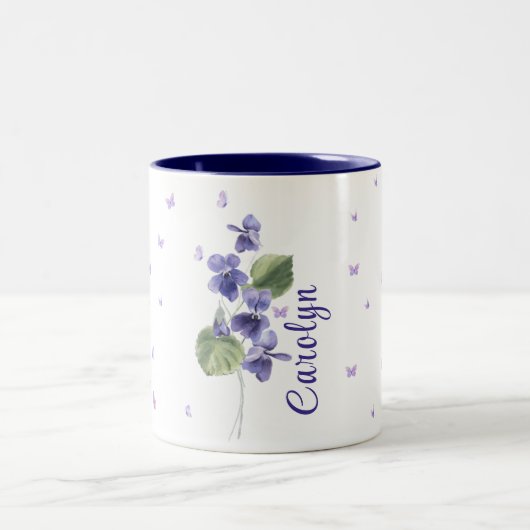 Februari Violet Geboortemaand Bloemen Bloemen Tweekleurige Koffiemok (Center)