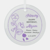 Februari Violets Floral Amethyst Verjaardag Keepsa Glas Ornament (Voorkant)