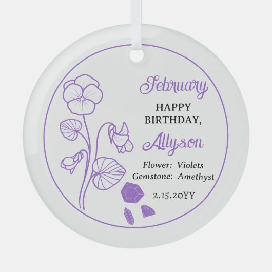 Februari Violets Floral Amethyst Verjaardag Keepsa Glas Ornament (Voorkant)