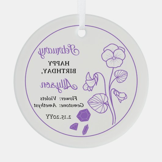 Februari Violets Floral Amethyst Verjaardag Keepsa Glas Ornament (Achterkant)