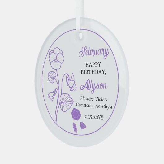 Februari Violets Floral Amethyst Verjaardag Keepsa Glas Ornament (Voorkant links)