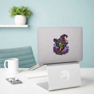 Februari Zombie Heks met Edelstenen en Bloemen Sticker