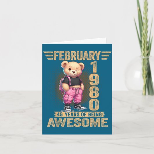 February 1980 46th Birthday 46 Year Teddy Bear Bei Kaart (Voorkant)