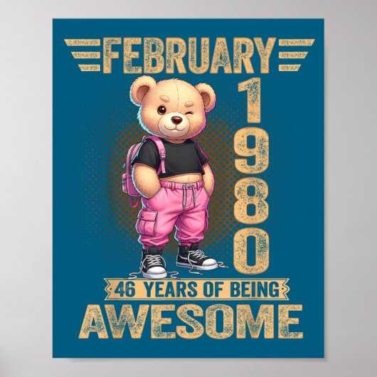 February 1980 46th Birthday 46 Year Teddy Bear Bei Poster (Voorkant)