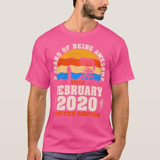 February 2020 3 Year Old Fishing Lovers 3Rd Birthd T-shirt (Voorkant)